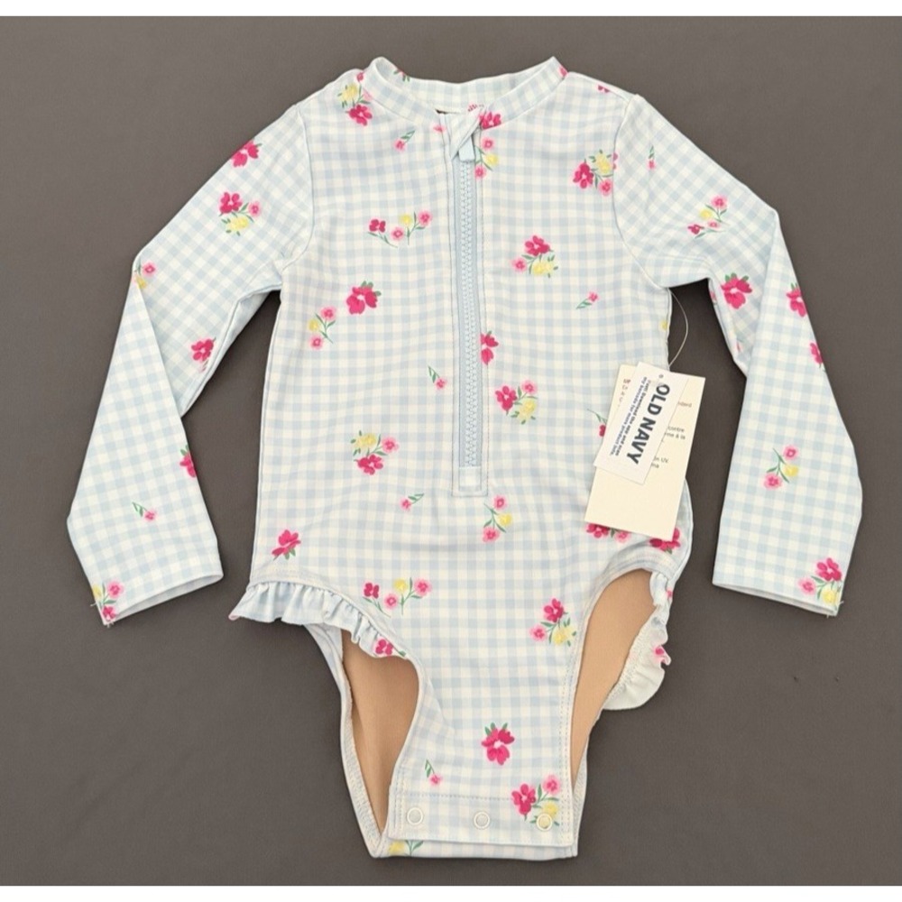 Old Navy Baby Girl Swimsuit 18-24 Month One Piece Rush Guard Long Sleeve NEW!